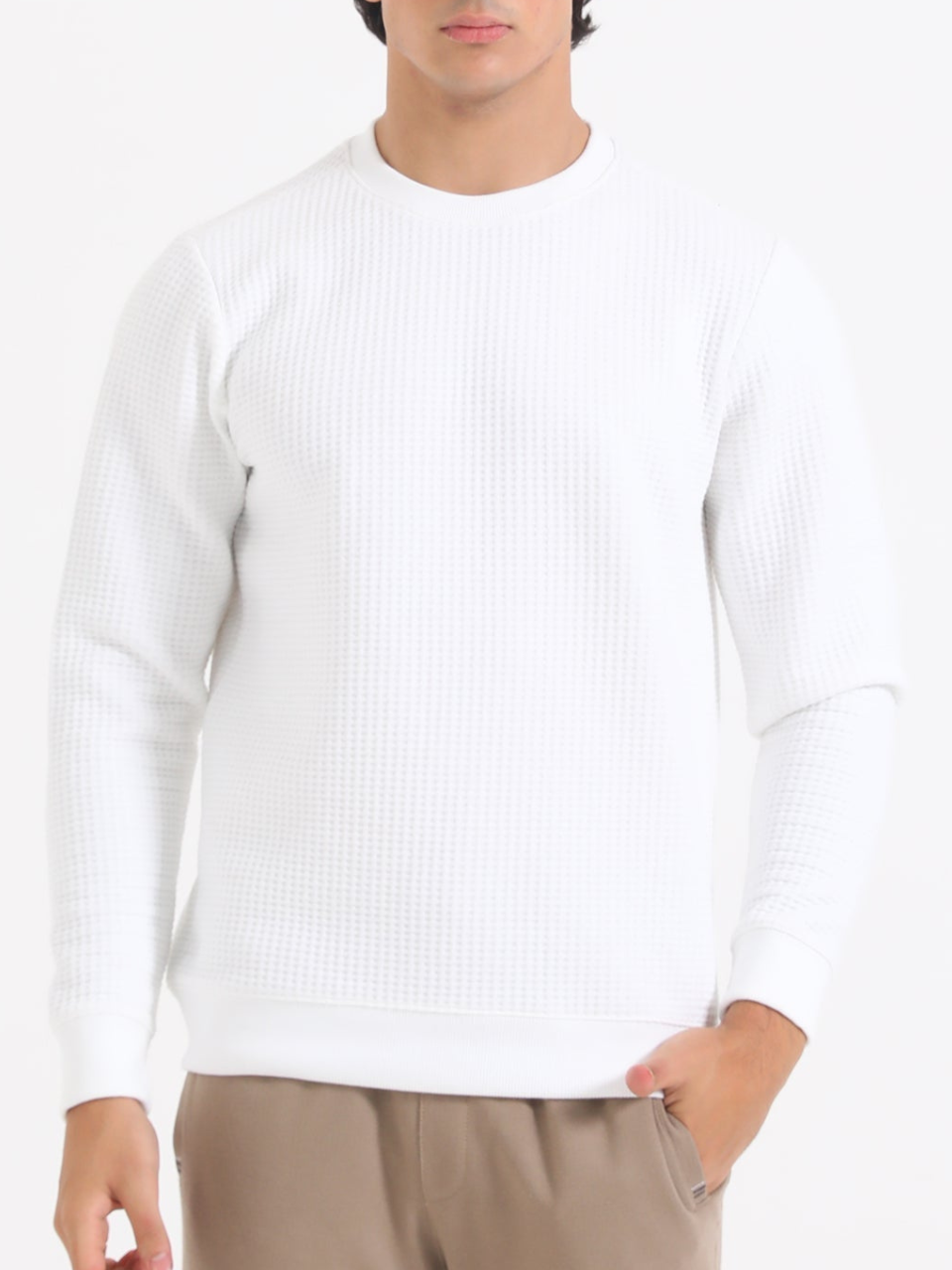 Men White Basic Sweatshirt